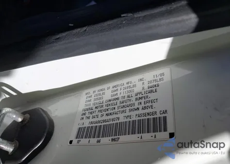2006 Acura Tl z USA, uszkodzony, nr VIN 19UUA66296A016079